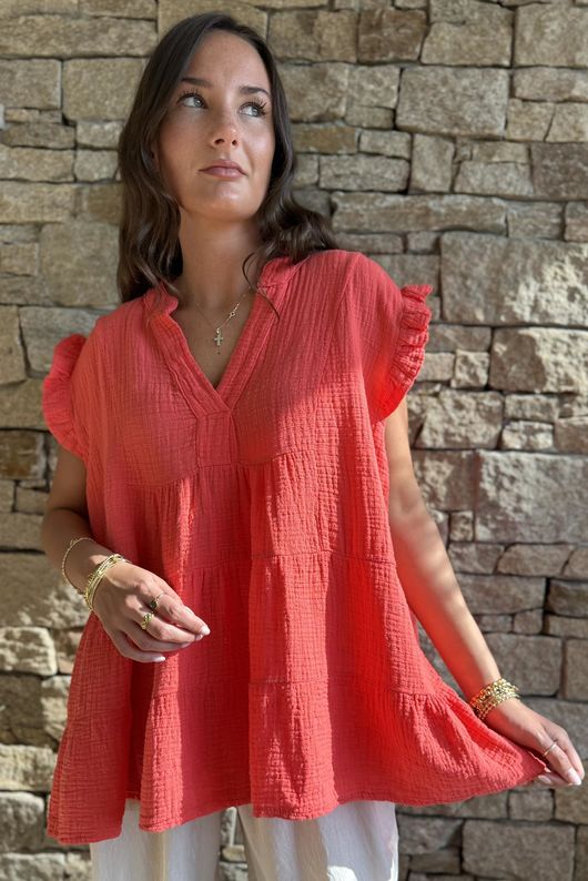 Tasha Cushion Cotton Cap Sleeve Tier Top Watermelon